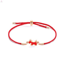 Stainless Steel Dog Charm Cord Braided Red String Bracelet